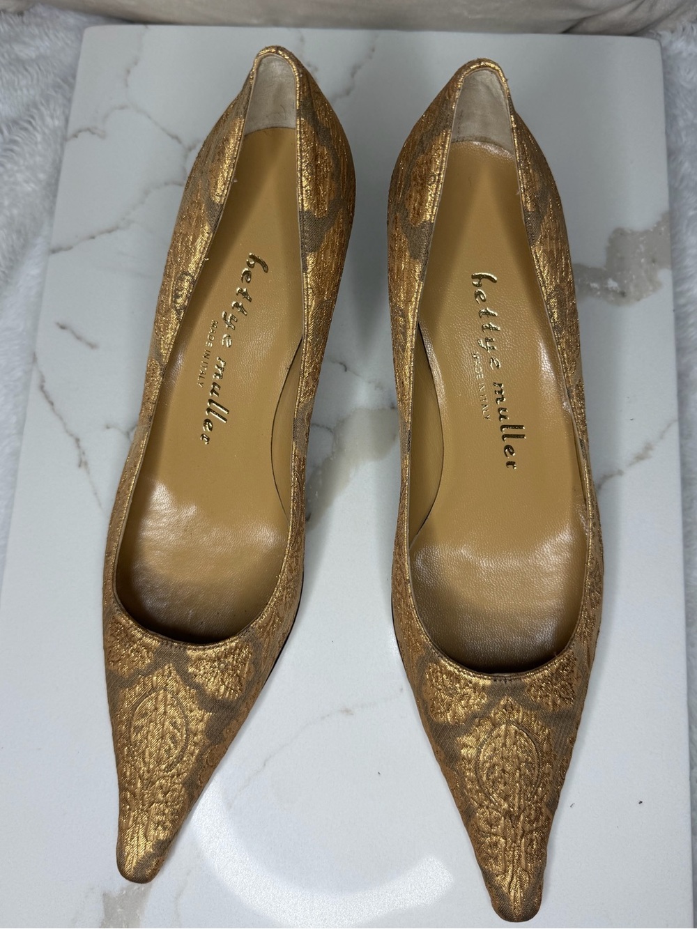 bettye muller Metallic Gold Pointed Toe Pumps
